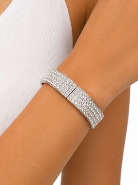 Mango Silver Crystal-Embellished Cuff Bracelet
